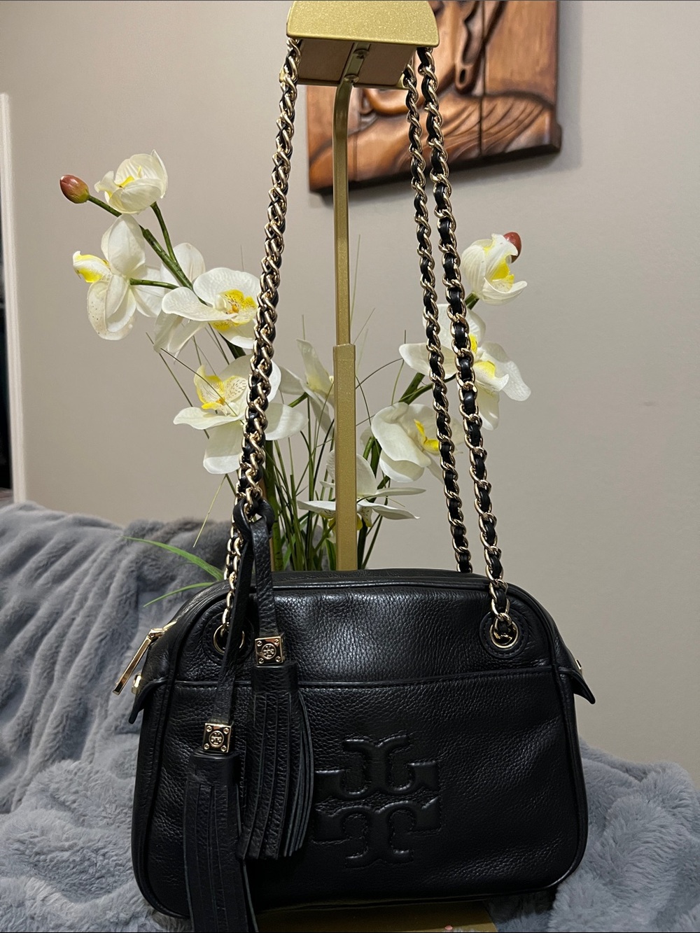 Tory Burch Black Leather Chain-Strap Shoulder Bag